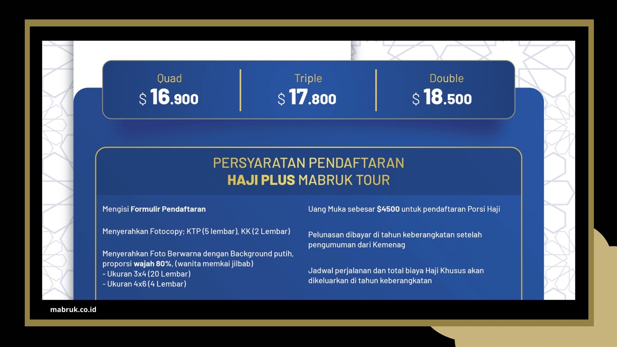 tarif haji plus dan syarat pendaftarannya