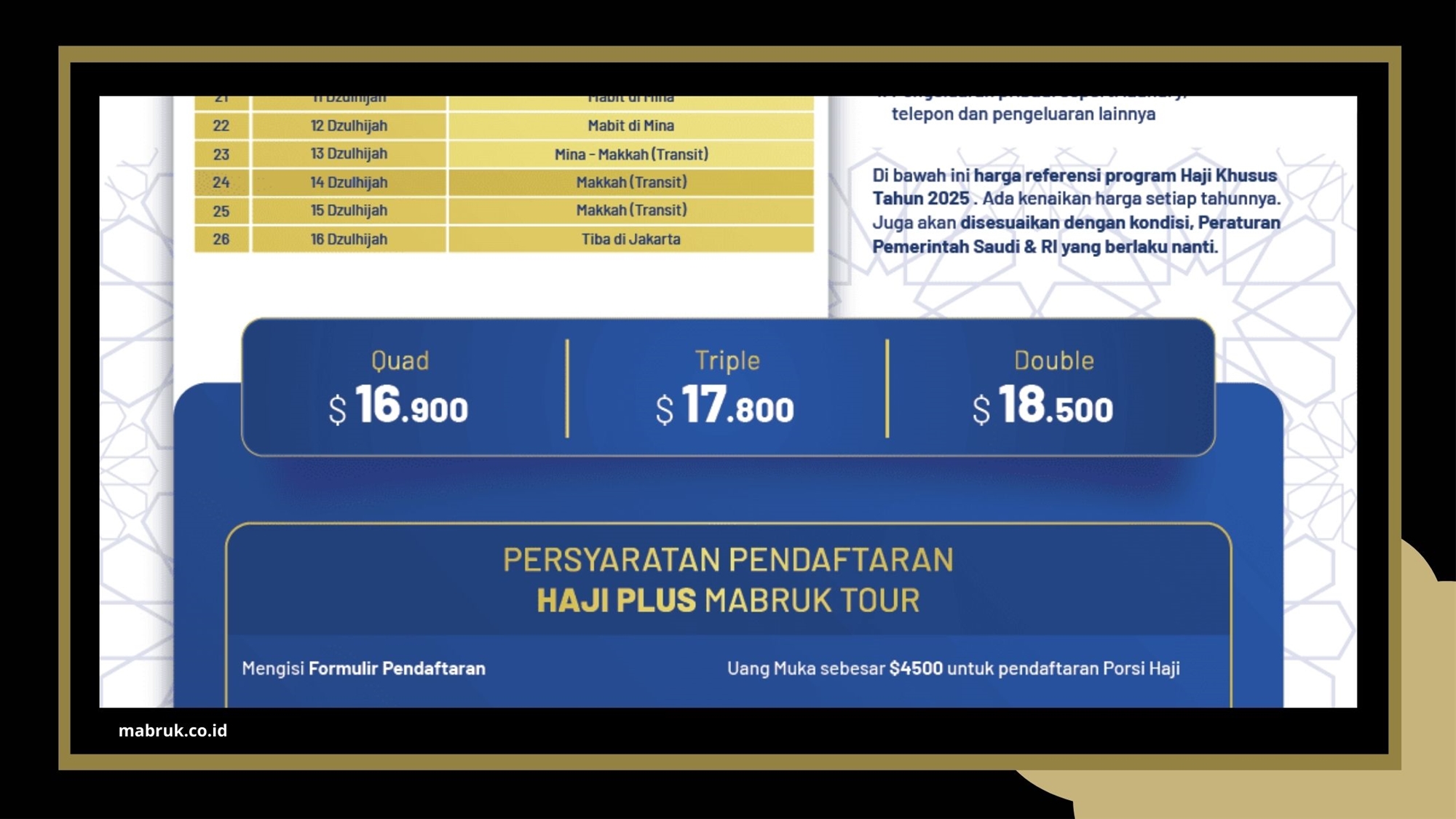biaya haji khusus 2025 mabruk tour